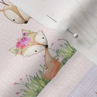 Baby Girl Woodland Patchwork Quilt Top - Nursery Bedding Blanket Pink Mint Peach Lavender GingerLous