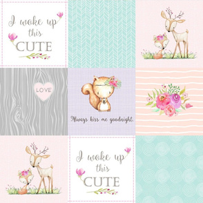 Baby Girl Woodland Patchwork Quilt Top - Nursery Bedding Blanket Pink Mint Peach Lavender GingerLous
