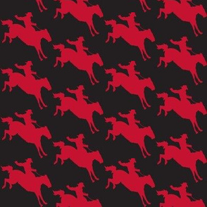 Cowboy Riding Broncos - Red on Black