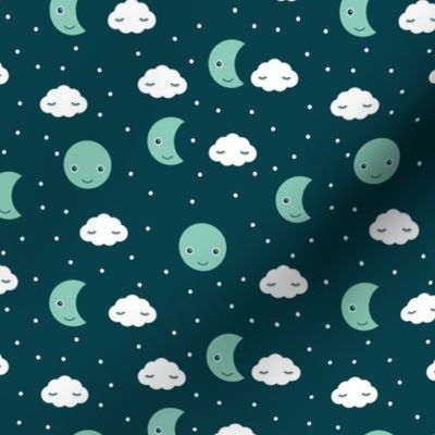 Love you to the moon and back night dream kawaii design navy mint