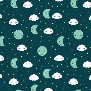 Love you to the moon and back night dream kawaii design navy mint