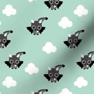 Little flying dragon bat fantasy kids illustration mint