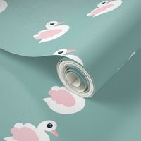 Sweet little swan spring theme cute kids animals in blue and pink