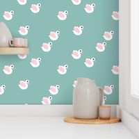 Sweet little swan spring theme cute kids animals in blue and pink