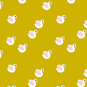 Sweet little swan spring theme cute kids animals in mustard yellow and pink