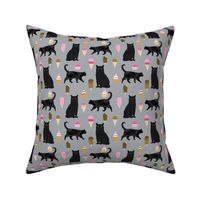 black cat ice cream cats fabric summer dessert food grey