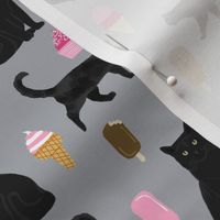 black cat ice cream cats fabric summer dessert food grey