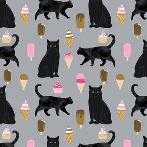 black cat ice cream cats fabric summer dessert food grey