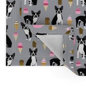 boston terrier ice cream dog breed fabric summer dessert food grey