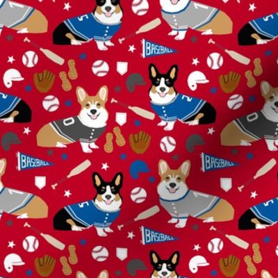 corgi tricolored and red  baseball sports dog fabric red