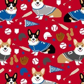 corgi tricolored and red  baseball sports dog fabric red