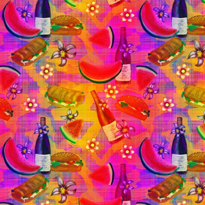 watermelon summer picnic fruity sunset on plaid