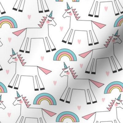 pastel unicorns rainbows and hearts on white