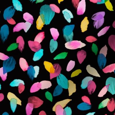 Confetti Petals Multicolor Rainbow Watercolor Black