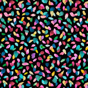 Confetti Petals Multicolor Rainbow Watercolor Black