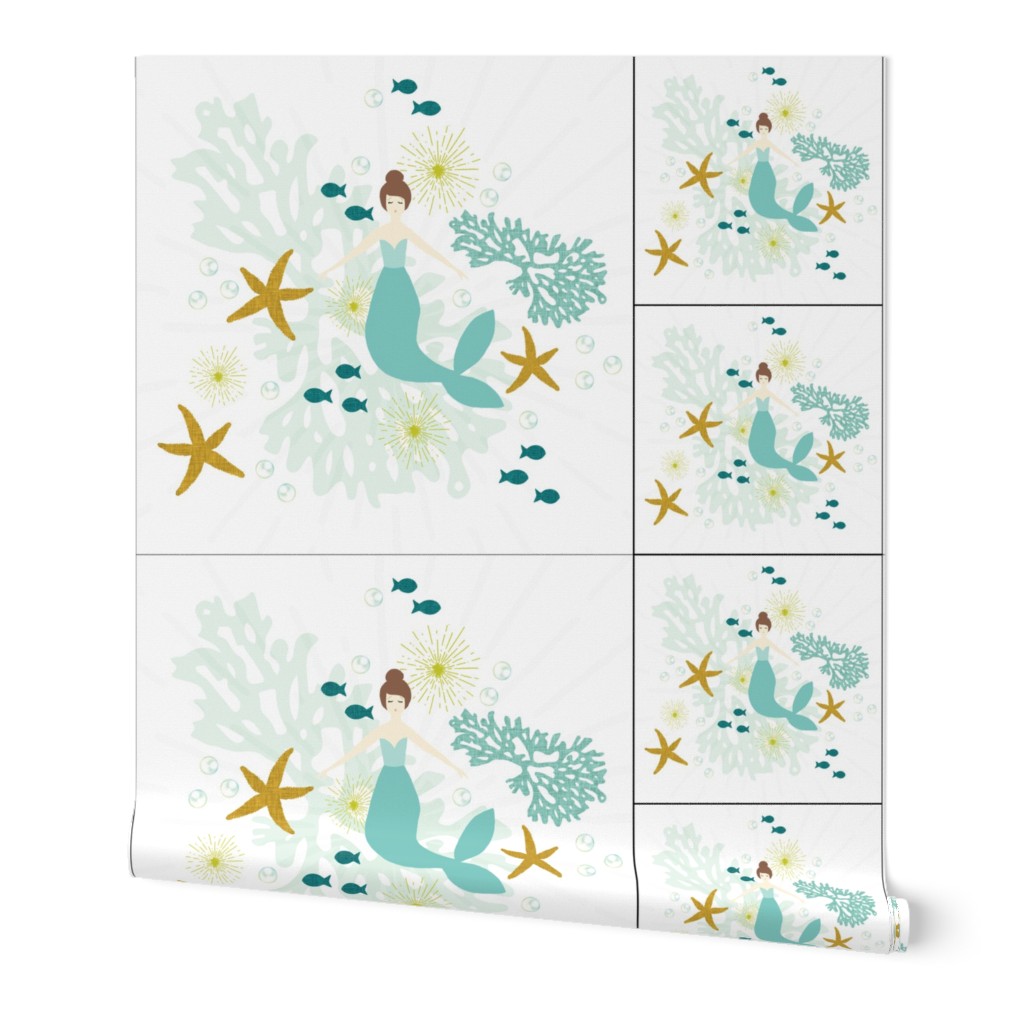 1 blanket + 2 loveys: caribbean mermaid single motif brunette