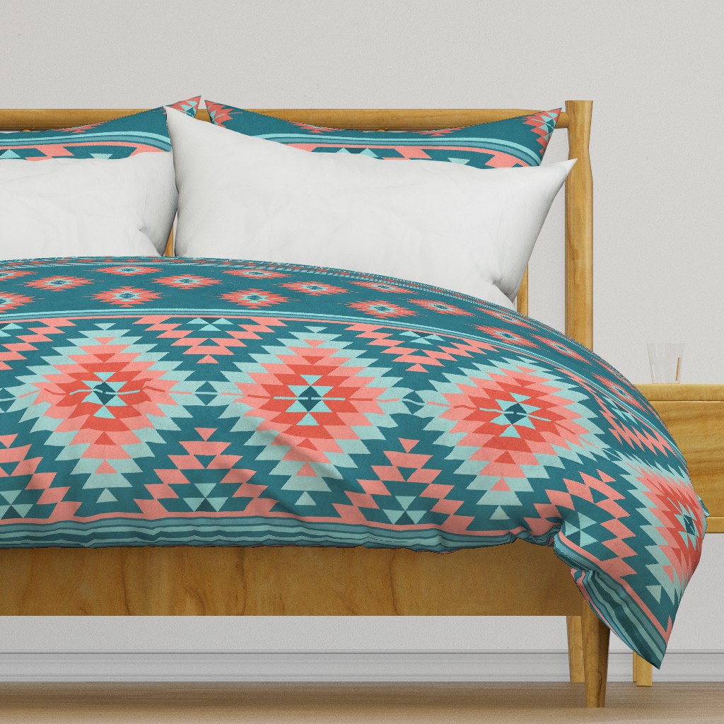 kilim teal coral