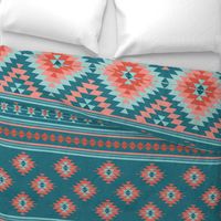 kilim teal coral