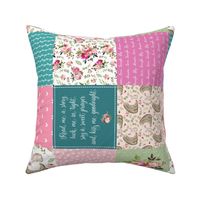 Bear & Bunny Patchwork Quilt (ROTATED) - Woodland Floral Pink + Teal Wholecloth Best Friends Coordinate for Girls GingerLous