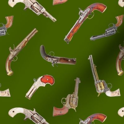 Antique Pistols on Green // Small