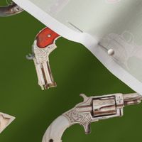 Antique Pistols on Green // Small