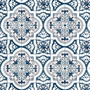 8.5 inch Navy and Pink Spanish Tile 