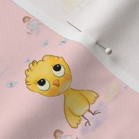 Baby yellow bird on pink