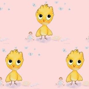 Baby yellow bird on pink