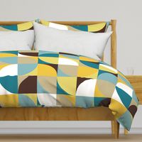 retro mod squares white mustard blue brown 