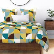 retro mod squares white mustard blue brown 