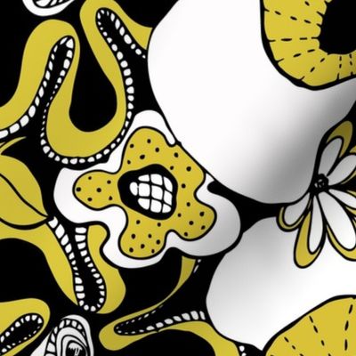 Floral Doodles mustard black white