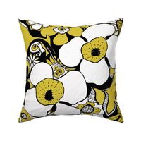 Floral Doodles mustard black white