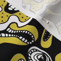 Floral Doodles mustard black white