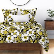 Floral Doodles mustard black white