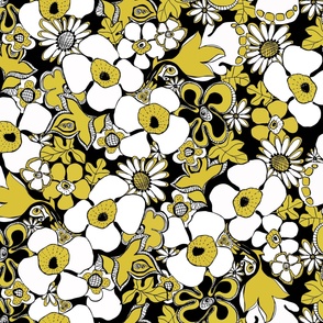 Floral Doodles mustard black white