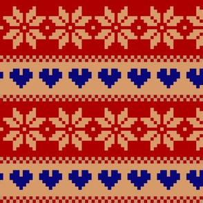 winter knit red beige blue 