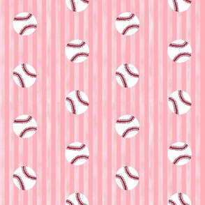 baseball sports themed baseballs fabric design stripes pink