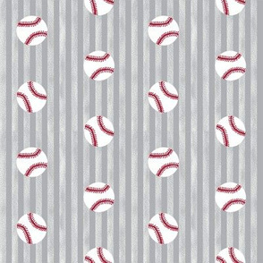 baseball sports themed baseballs fabric design grey stripes