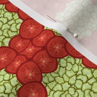 Grid of Tomato Slices on Pickle Background