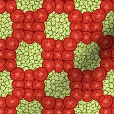 Grid of Tomato Slices on Pickle Background