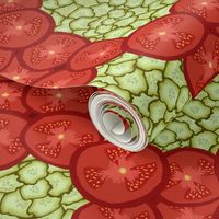 Grid of Tomato Slices on Pickle Background