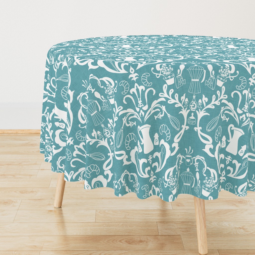 Teal Linen Farmhouse Wallpaper