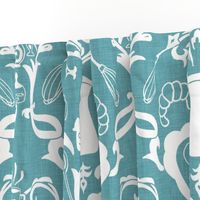 Teal Linen Farmhouse Wallpaper