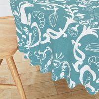 Teal Linen Farmhouse Wallpaper