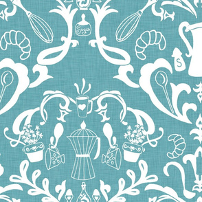 Teal Linen Farmhouse Wallpaper