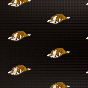 Custom Snoozing Bulldog on Dark Dotted Background