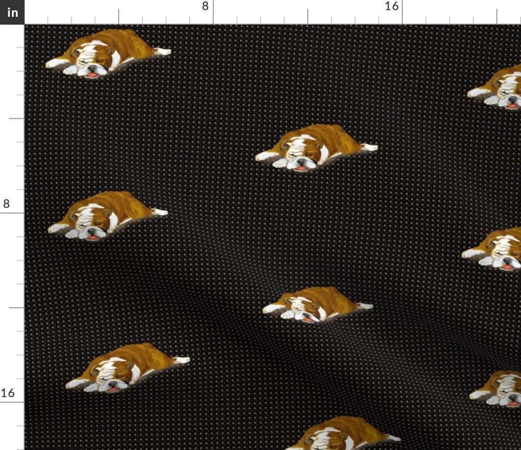 Custom Snoozing Bulldog on Dark Dotted Background