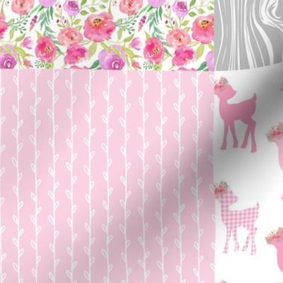 Dearly Loved Fawn Cheater Quilt Fabric - Baby Girl Nursery (pink lavender gray)