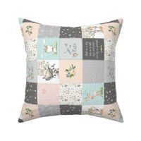 3" BLOCKS- Woodland Friends Nursery Patchwork Quilt (rotated) - Wholecloth Deer Fox Raccoon Bunny (Grey Blush) GingerLous