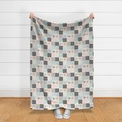 3" BLOCKS- Woodland Friends Nursery Patchwork Quilt (rotated) - Wholecloth Deer Fox Raccoon Bunny (Grey Blush) GingerLous